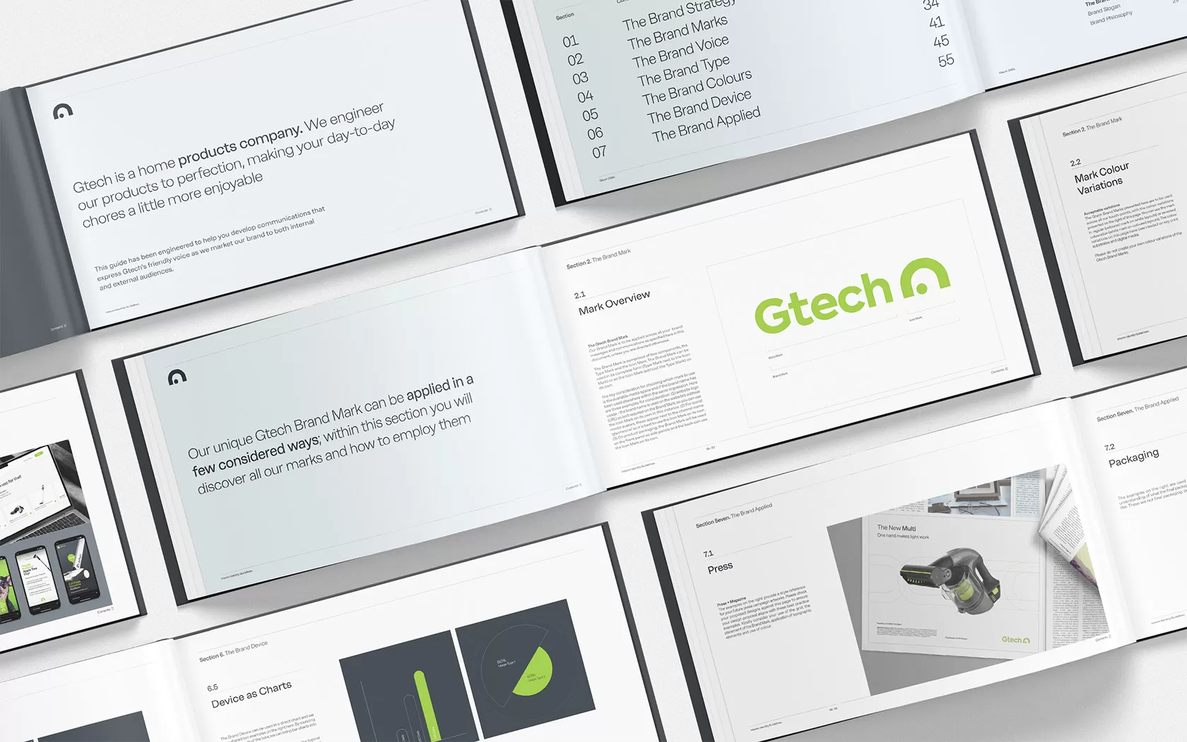 Brand Guideline spreads for Gtech Brand.